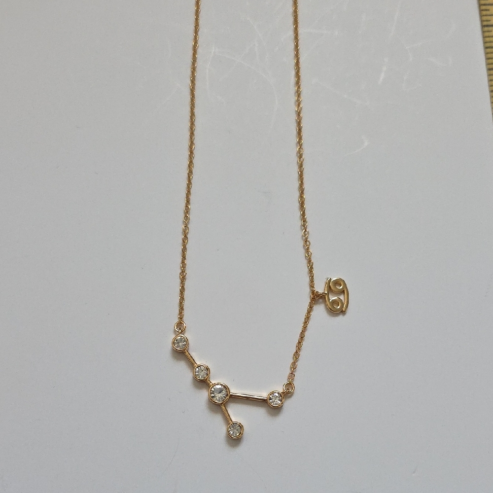 Elegant Gold Necklace with Crystal Accents Cancer Constellation